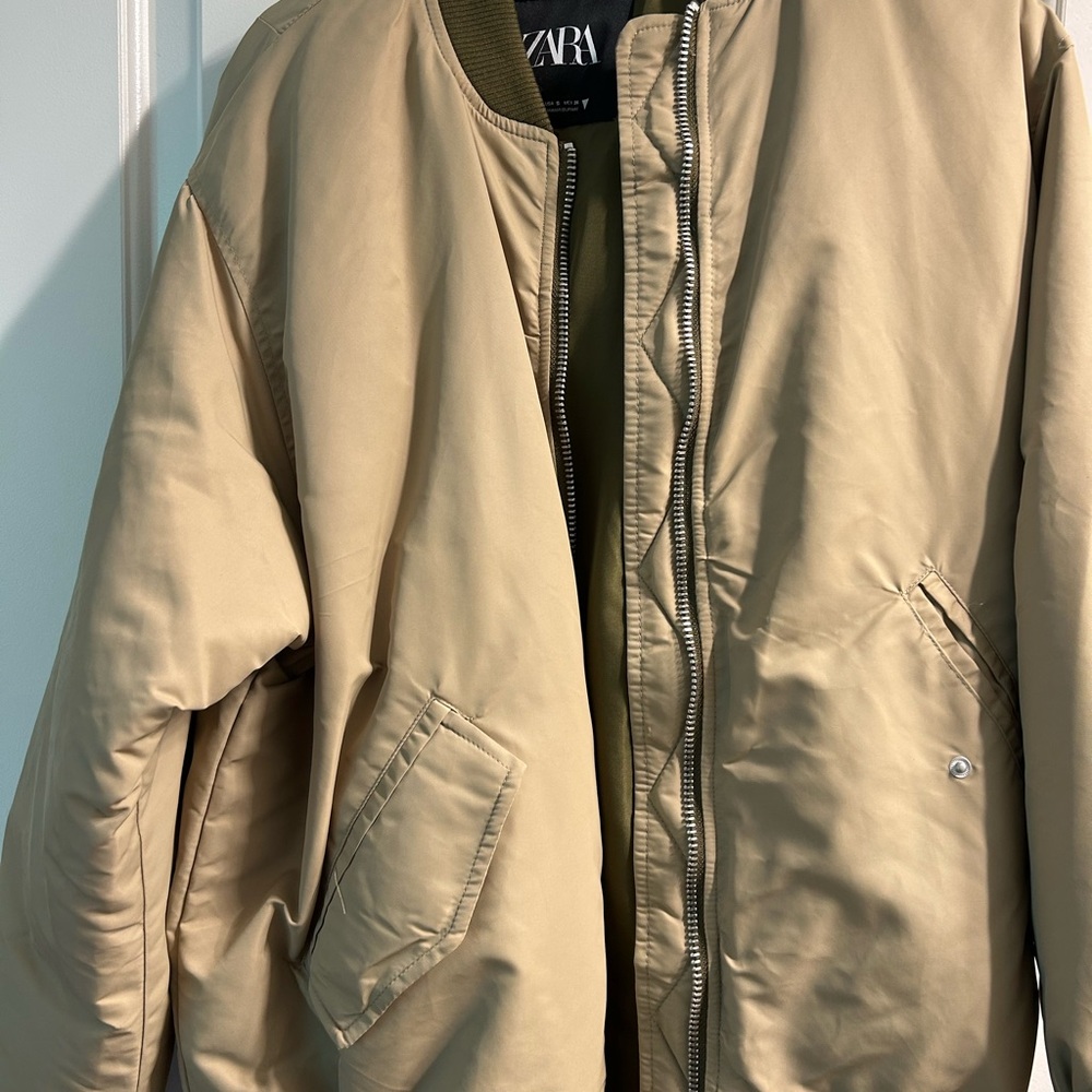 Zara Tan Bomber Jacket Casual Style
